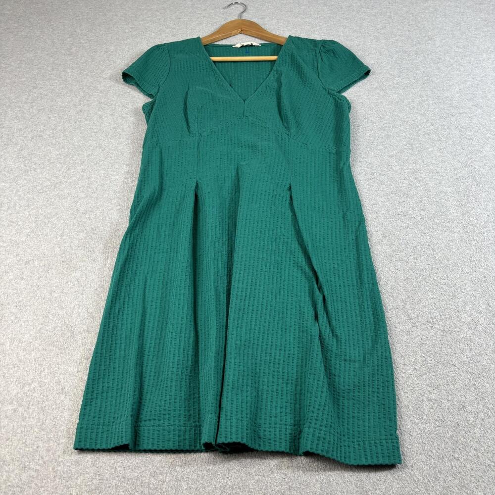 Boden Dress Women 10R UK 14R Green Textured Fit Flare Boho Twee Office Career